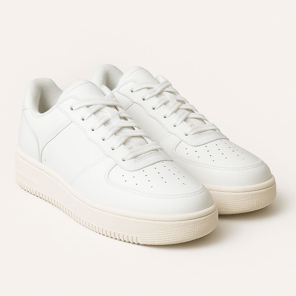 Clean White Sneakers - Minimalist white sneakers with premium leather construction. Versatile design pairs well with any outfit.